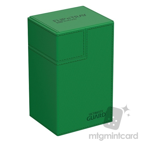 Ultimate Guard 80+ Xenoskin Flip n Tray Deck Case Box - Monocolor Green - UGD011222