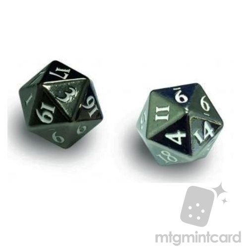 Ultra PRO Dice - 2-Dice Set Heavy Metal (D20) - Gun Metal w/ White Numbers - 85090