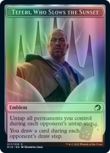 Human Token (1/19) // Emblem Teferi, Who Slows the Sunset (17/19)